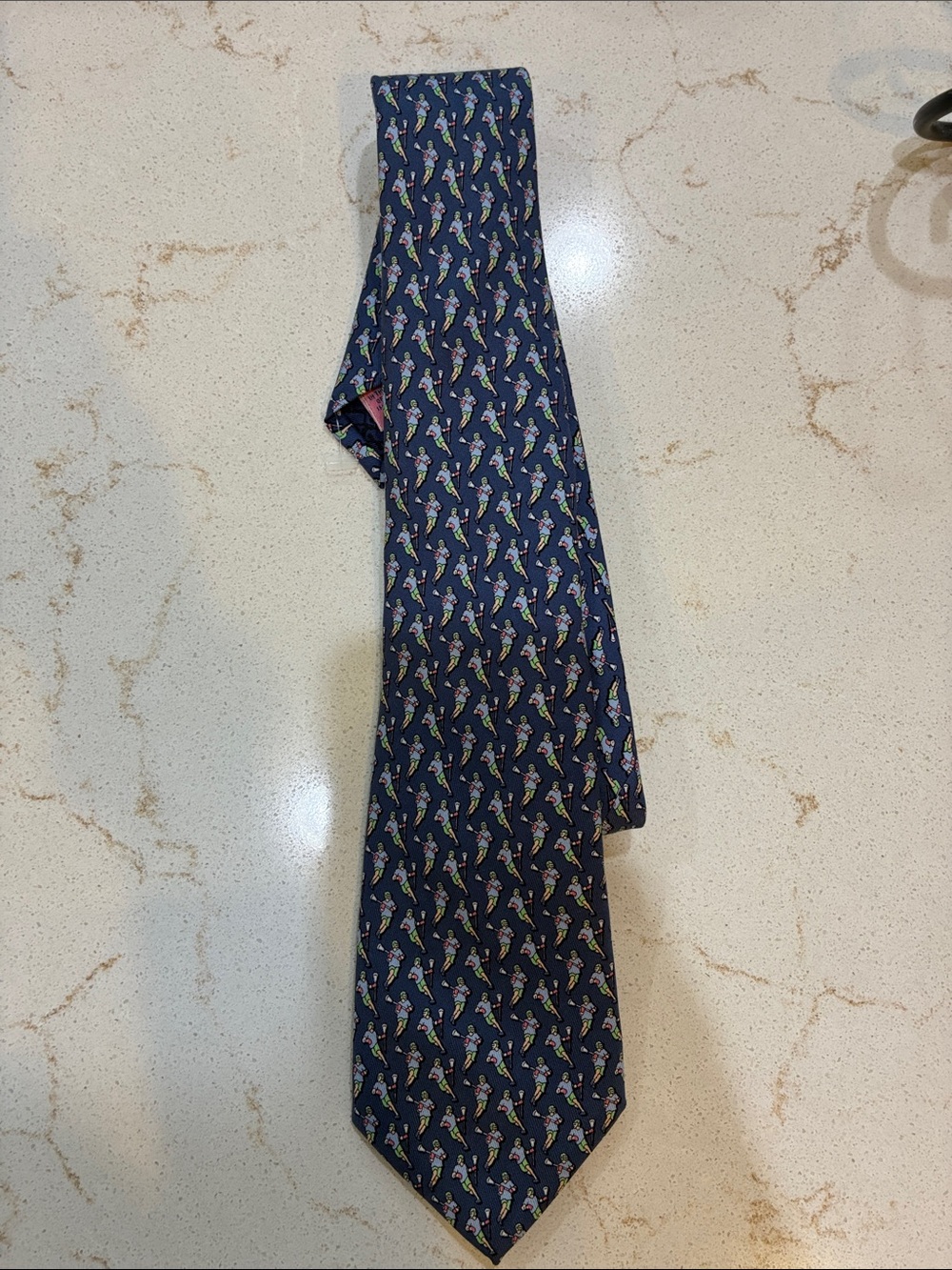Men's Navy Patterned Dress Tie - Unbranded